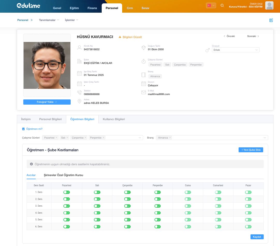 Edutime web panel