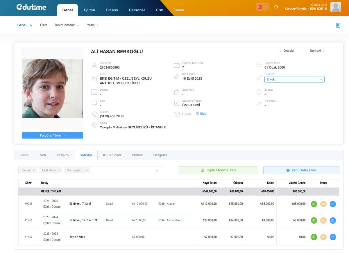 Edutime web panel