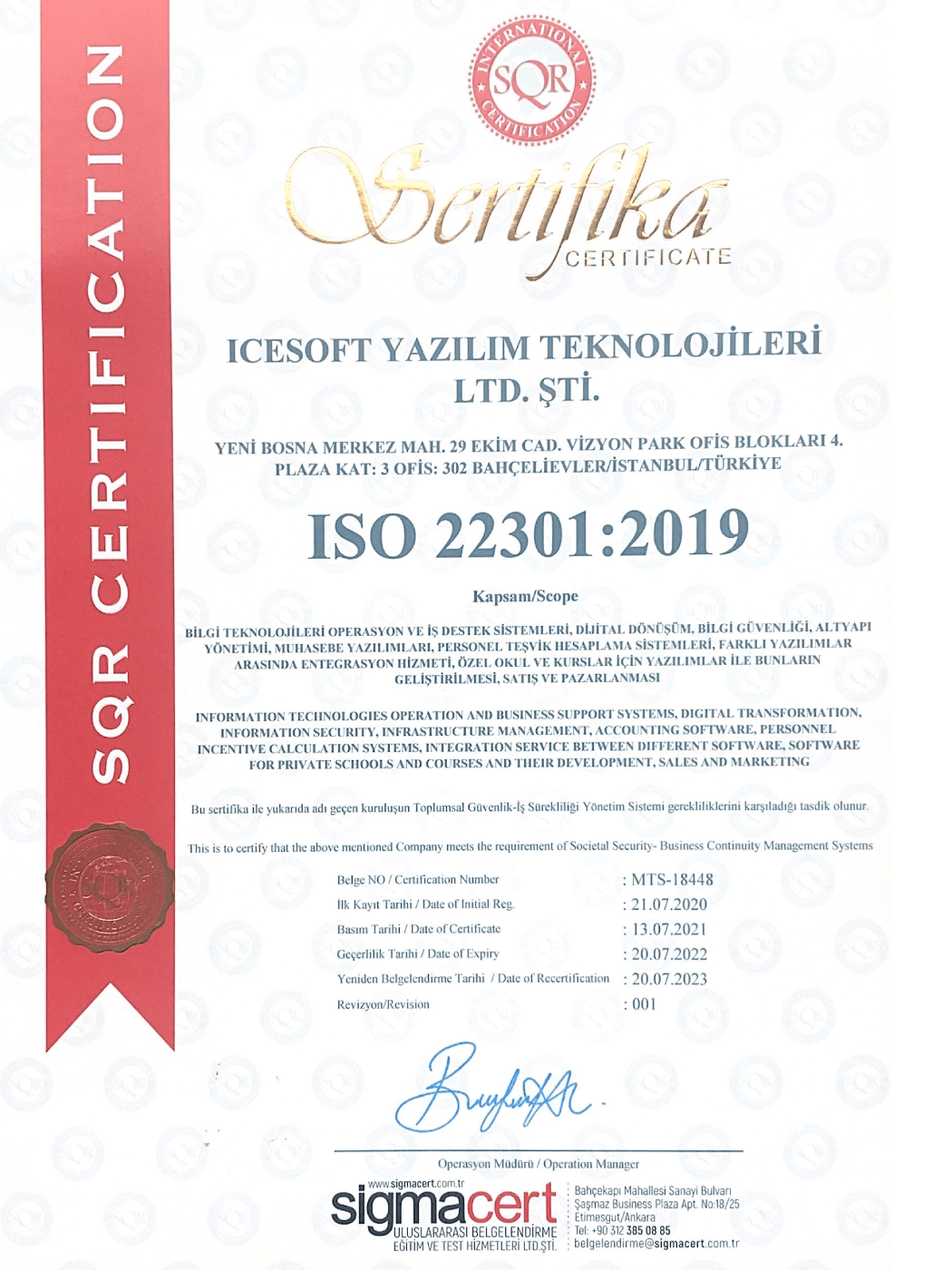ISO 22301 Sertifikası