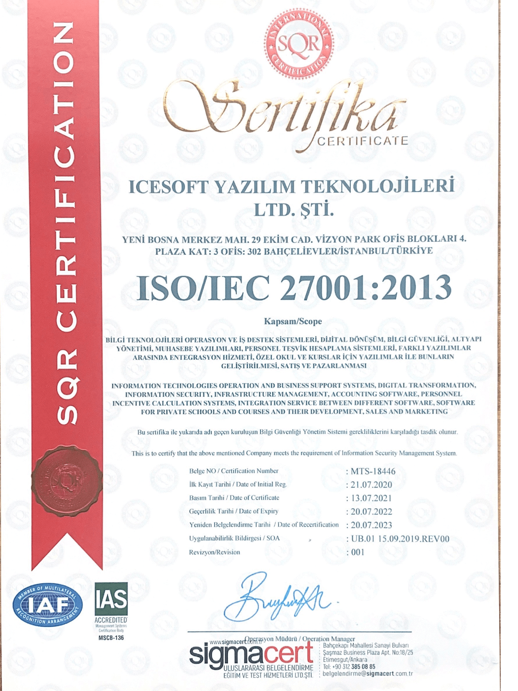 ISO 27001 Sertifikası